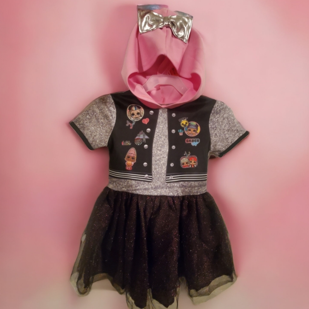 Toddler Girls LOL Doll Dress w Hood and Bow